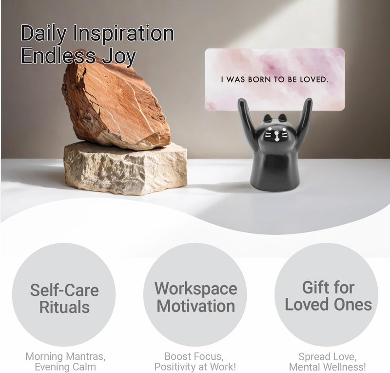 ZEARPT Affirmation Card Deck for Women, Self Care Gift, Positive Affirmation Cards with Holder, Gift for Her, Daughter, Niece, Sister, Daily Affirmations, Midlife Manifestation Gift (Black - Cat) - Image 2